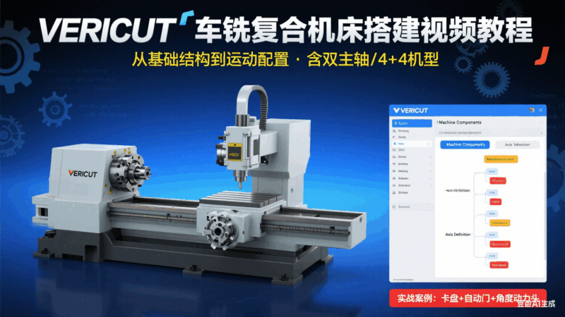 VERICUT9.22车铣复合从基础到高级精通搭建高清视频教程送双主轴VT文件、4+4VT仿真文件-机械资源网