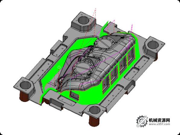 powermill 汽车模具教程：车灯后模五轴开大粗刀路轨迹